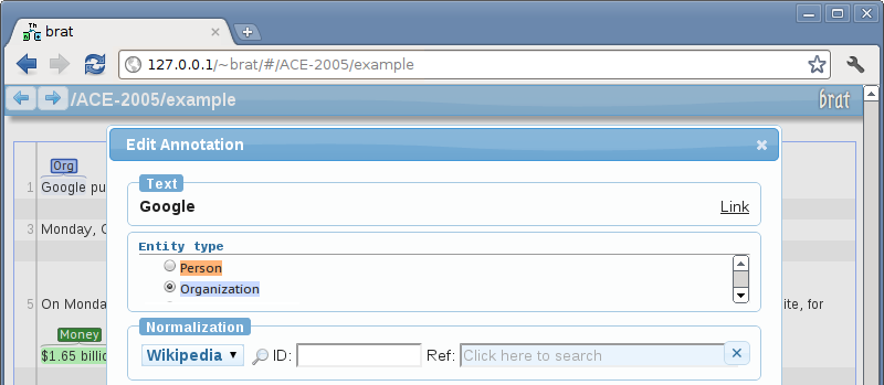 edit annotation dialog with normalization